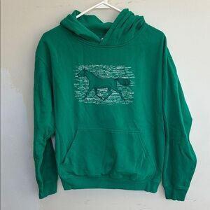 Stirrups Green Hoodie with Horse Graphic